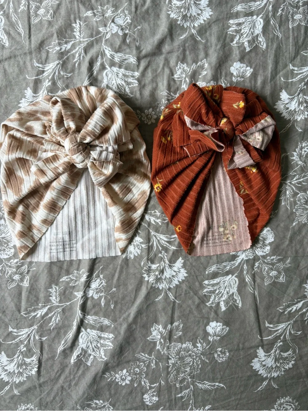 🐰 Bunny Knots Bow Turban Headwraps - Beige Plaid & Rust